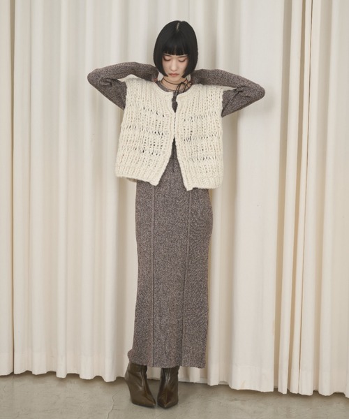 AIC. ワンピース ビスチェデザインミックスニットロングワンピース