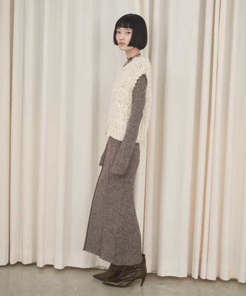 AIC. ワンピース ビスチェデザインミックスニットロングワンピース