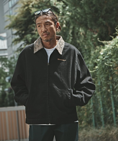 BlessU ブラック ダックジャケット ALL RUNS ブルゾン アウター カモ柄衿 ダックジャケット メンズ