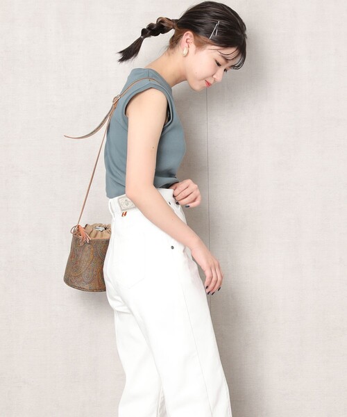 「FREAK'S STORE」 ノースリーブトップス フリ- イエロー レディースの画像4