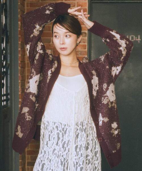 極美品*45R*フロート縮絨のフラワーカーディガン*2 花柄モチーフ*ウール 極美品*45R*フロート縮絨のフラワーカーディガン*2 花柄モチーフ