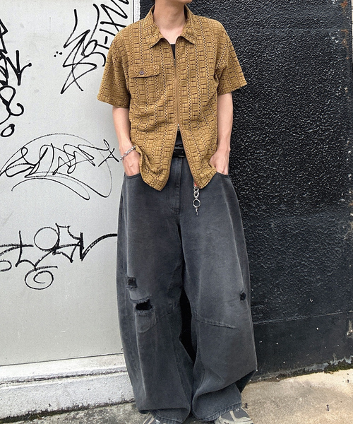 「MandO（Auntie Rosa）」 半袖シャツ LARGE ブラック メンズ_画像7