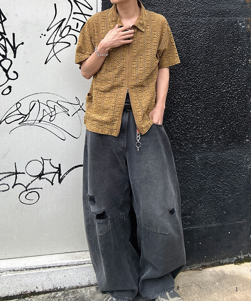 「MandO（Auntie Rosa）」 半袖シャツ LARGE ブラック メンズ_画像9