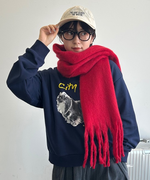 GGロゴ 赤黒 マフラー 約90cm フリンジ付き テディショップ Teddyshop 【182×58cm大判/ブランケット/マフラー
