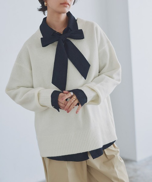 ニット セーター Vネックウールミックスニット レディース | RASW | 01
