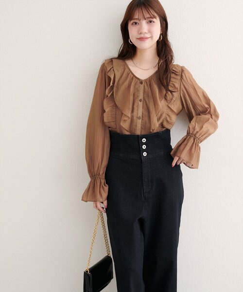 フリリーブラウス(黒) natural couture ブラウス シャツ 「WEB限定」フリリーブラウス