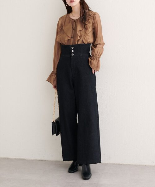 フリリーブラウス(黒) natural couture ブラウス シャツ 「WEB限定」フリリーブラウス