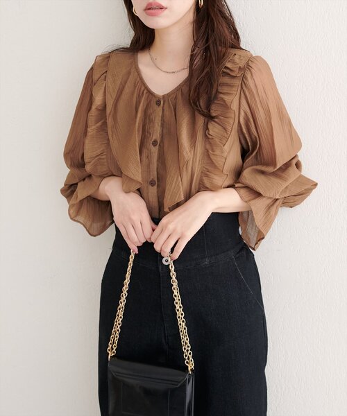 フリリーブラウス(黒) WEB限定】フリリーブラウス | natural couture(ナチュラルクチュール