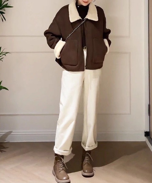 ブルゾン アウター フェイクムートンボアジップブルゾン レディース