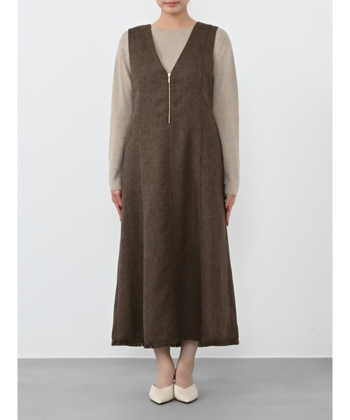 ワンピース ツイードフロントジップジャンパースカート 「低身長・小柄