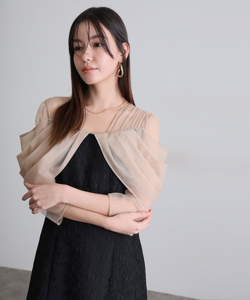 atlo（アトロ） ドレス チュールドレープ ジャガード オフショル風