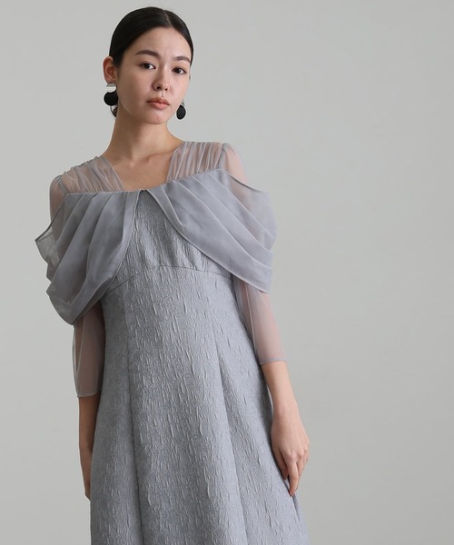 atlo（アトロ） ドレス チュールドレープ ジャガード オフショル風