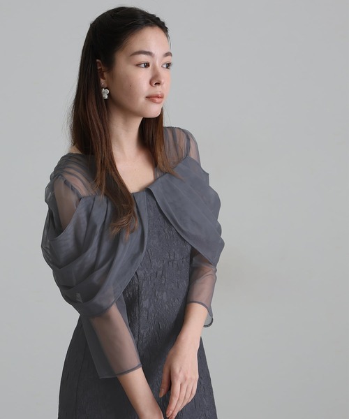 atlo（アトロ） ドレス チュールドレープ ジャガード オフショル風