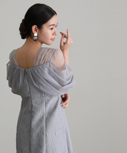 atlo（アトロ） ドレス チュールドレープ ジャガード オフショル風