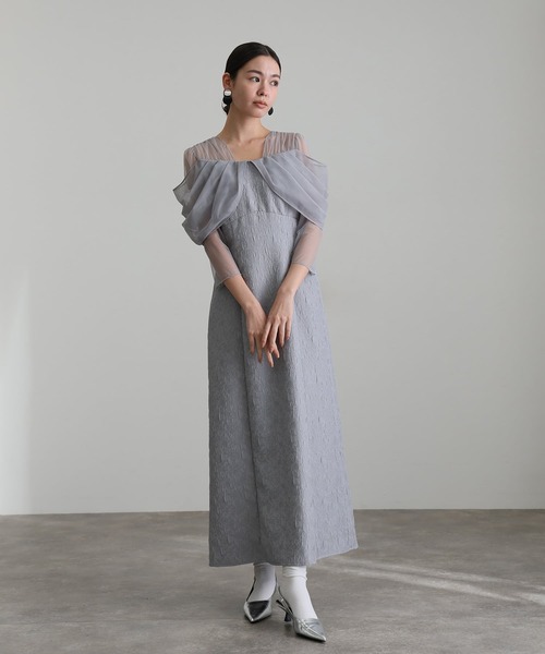 atlo（アトロ） ドレス チュールドレープ ジャガード オフショル風