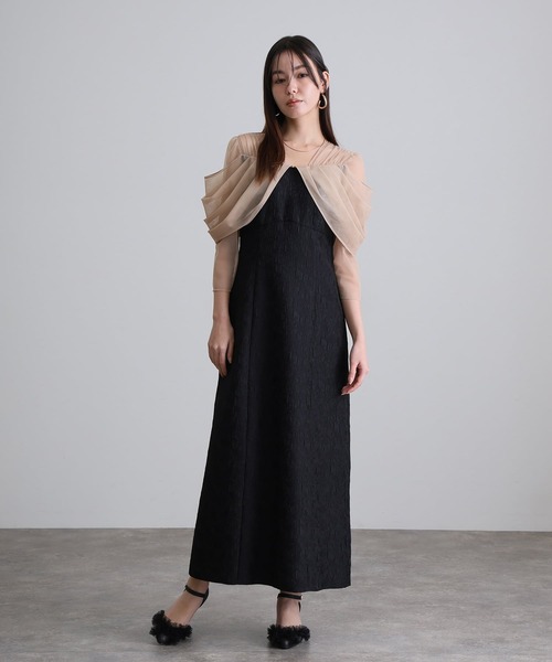 atlo（アトロ） ドレス チュールドレープ ジャガード オフショル風