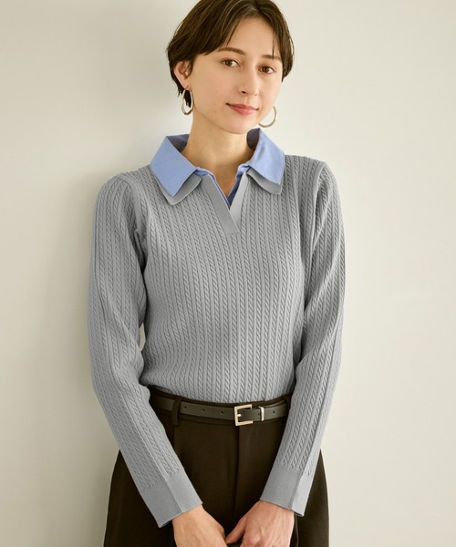 6 ロク　リブニットシャツ　グレー 6（ロク）の「＜6(ROKU)＞リブシャツカーディガン 2024FW