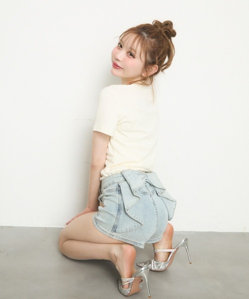 「TITTY&CO.」 デニムショートパンツ MEDIUM ブルー レディース_画像3