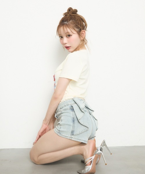 「TITTY&CO.」 デニムショートパンツ MEDIUM ブルー レディース_画像9