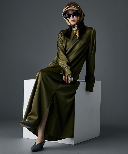 「GEVS.」 長袖ワンピース 3L カーキ レディース_画像8