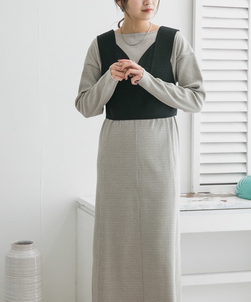 「KBF」 長袖ワンピース ONE グリーン系その他 レディース_画像9