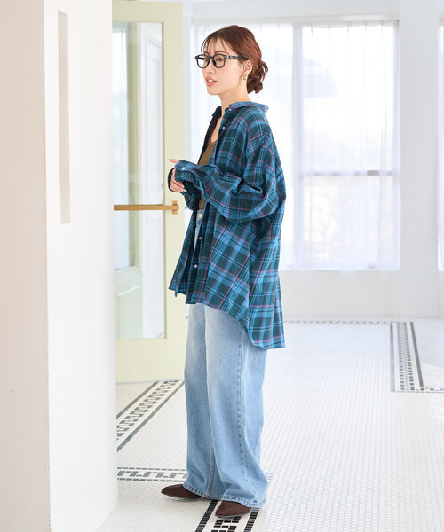 ブラウス シャツ 限定展開　ビッグシルエット チェック ボリュームシャツ レディースの画像