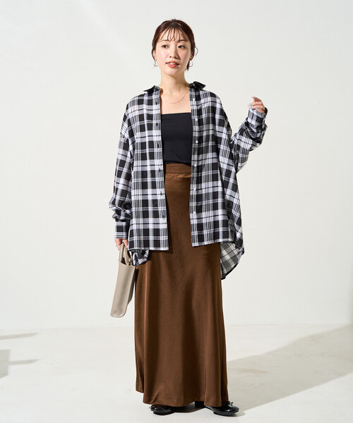 ブラウス シャツ 限定展開　ビッグシルエット チェック ボリュームシャツ レディースの画像