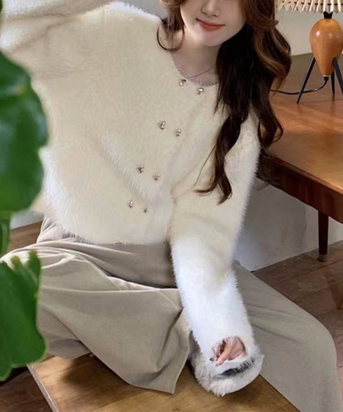 「Miniministore」 ニットカーディガン フリー パープル レディース_画像3