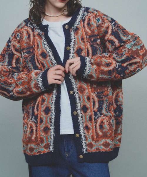 「Unitage」 ニットカーディガン FREE ネイビー レディース_画像3