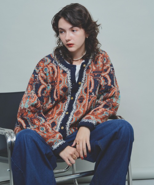 「Unitage」 ニットカーディガン FREE ネイビー レディース_画像6