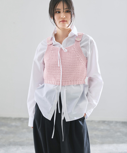 ニット セーター 「一部店舗限定」JANE SMITH/ジェーンスミス BUTTON TANK TOP タンクトップ レディースの画像