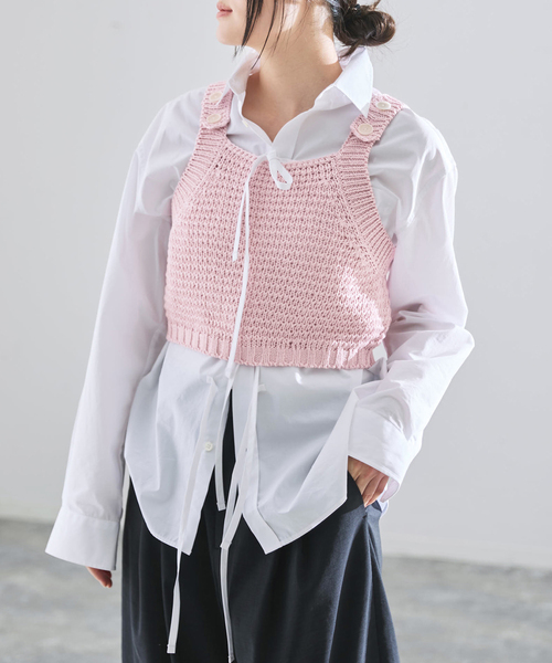 ニット セーター 「一部店舗限定」JANE SMITH/ジェーンスミス BUTTON TANK TOP タンクトップ レディースの画像