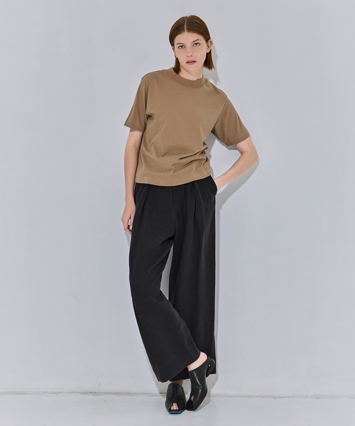 tシャツ 「ATON/エイトン」FRESCA NUBUCK MOCK NECK T SHIRTS/ヌバックモックネックTシャツ レディースの画像