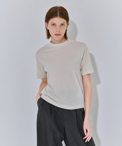 tシャツ 「ATON/エイトン」FRESCA NUBUCK MOCK NECK T SHIRTS/ヌバックモックネックTシャツ レディースの画像