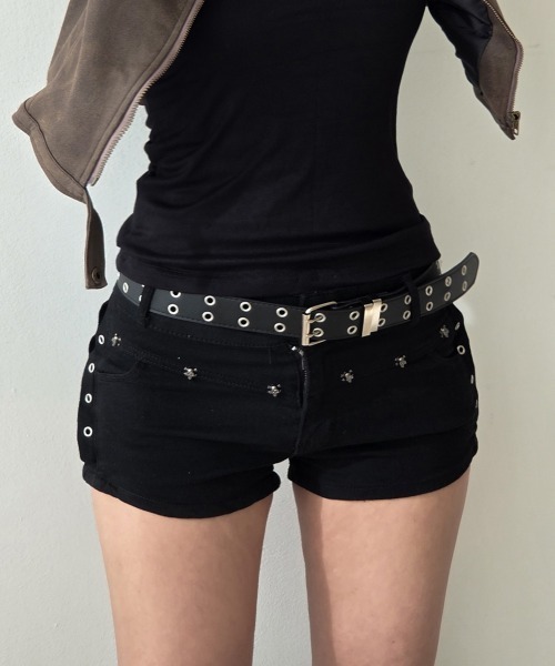 00s GLAD NEWS ブラックデニム ショートパンツ 髑髏スタッズ y2k FREE STYLISTS ジーンズ デニム デニムパンツ Y2K スカルスタッズ
