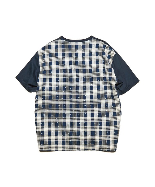 uniform experiment tシャツ STAR PRINT CHECK PANELED WIDE TEE