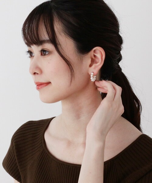 COCOSHNIK K10フープピアス 淡水パール付き COCOSHNIK ピアス K10淡水パール フープピアス レディース