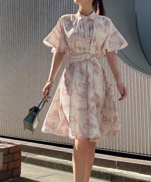 eimy istoire ワンピース Paris pattern フレアースリーブ eimy istoire ワンピース Paris pattern フレアースリーブ