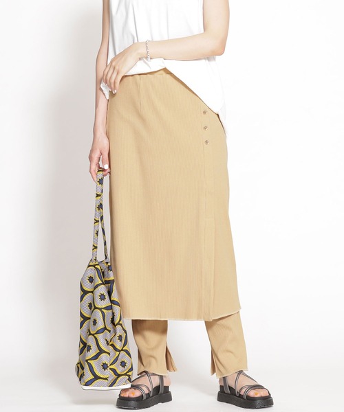 NANO universe パンツ トゥルーコットン リブスカート＋パンツセット  