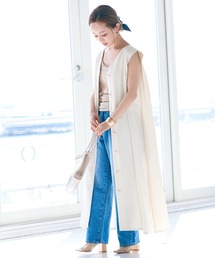 loungedress ロング　ジレ　ノースリーブ クリーム KOBE LETTUCE ベスト ジレ リネンブレンドノースリーブ