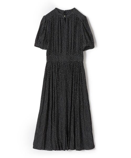 ワンピース 〈手洗い可能〉ドット ソリッドハーフスリーブプリーツワンピース