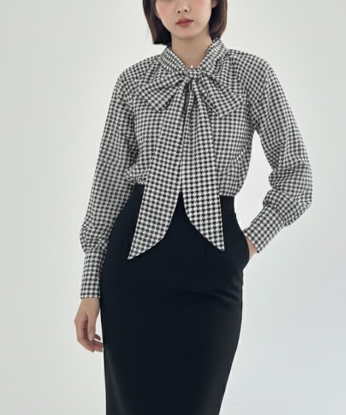 a lot of love ブラウス シャツ ボウタイリボン・チェックブラウス