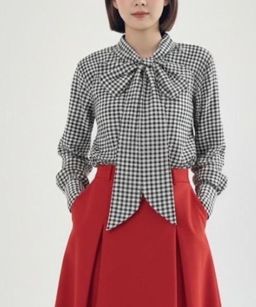 a lot of love ブラウス シャツ ボウタイリボン・チェックブラウス