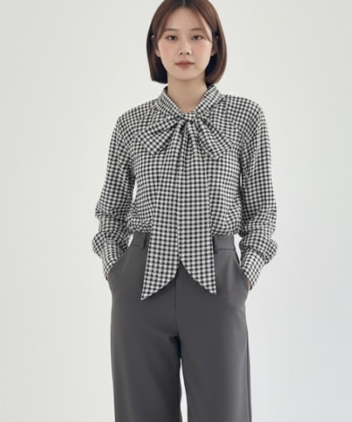 a lot of love ブラウス シャツ ボウタイリボン・チェックブラウス