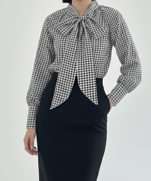 a lot of love ブラウス シャツ ボウタイリボン・チェックブラウス