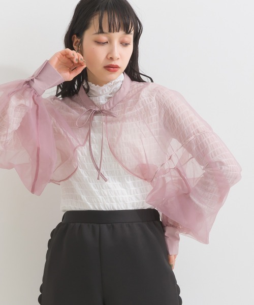カーディガン ラメ楊柳 バルーンスリーブ ボレロカーディガン/結婚式/冷房対策に レディース セール】ラメ楊柳 バルーンスリーブ ボレロカーディガン/結婚式