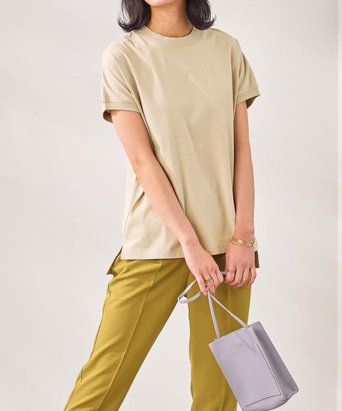 ハチヤーズレディースベージュ ハイネック 半袖シャツサイズL BELLUNA PLUS（ベルーナプラス） tシャツ 汗ジミ対策！ハイネックプル