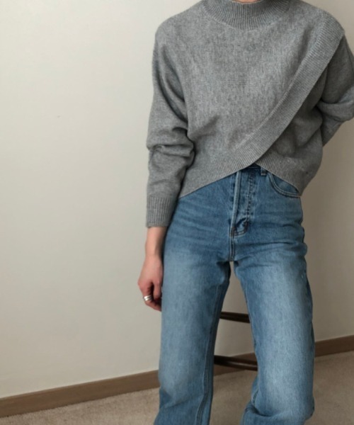 ニット セーター ハイネックナナメ切り替えヘムラインニット レディース deux amour ニット セーター ハイネックナナメ切り替え