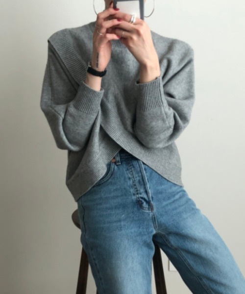 ニット セーター ハイネックナナメ切り替えヘムラインニット レディース deux amour ニット セーター ハイネックナナメ切り替え