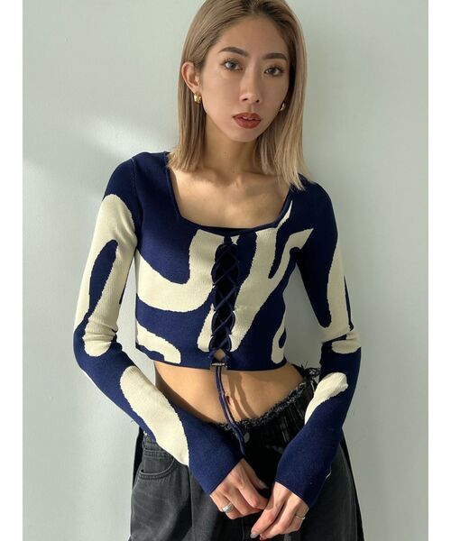 EMODA 値下げ EMODA ニット セーター フロントレースフィットニット